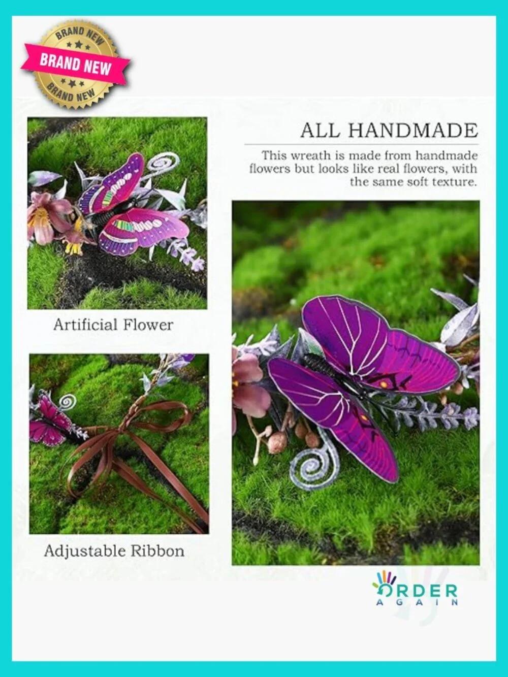 Handmade Butterfly Flower Crown Fairy Headband Adjustable Renaissance Festival
